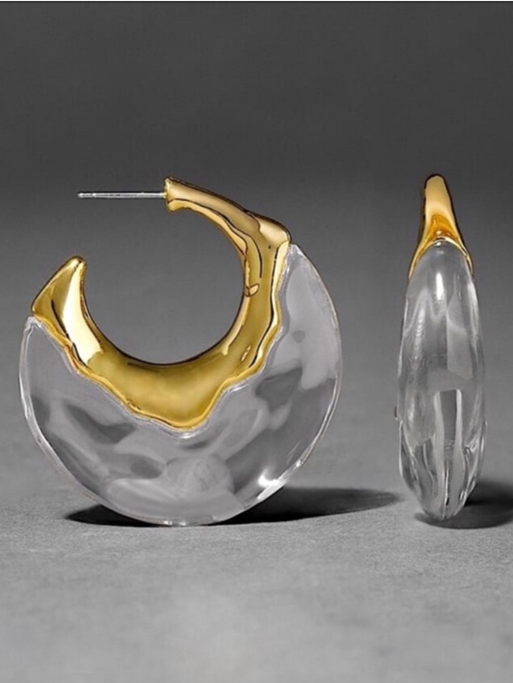Alexis Bittar • Puffy Gold and Clear Liquid Lucite Hoop Earrings